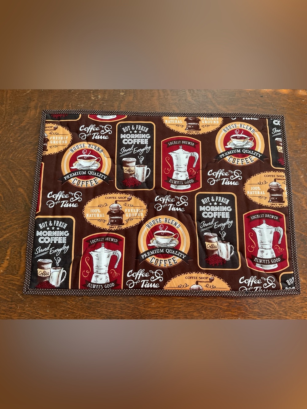 Handmade Quilted Large Hot Pad - Coffee